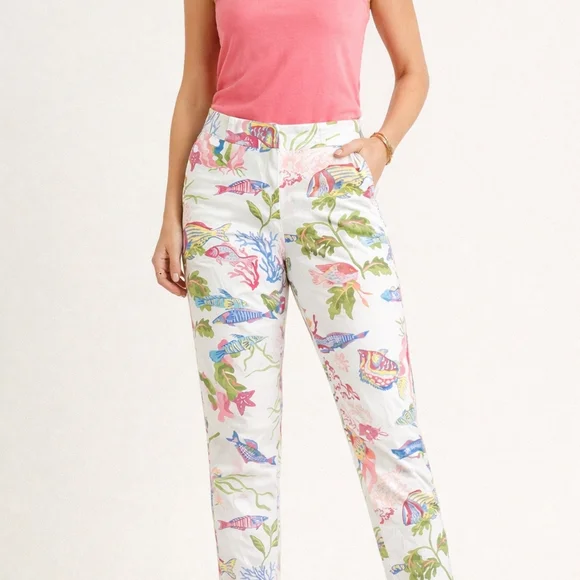 Talbots Petites Stretch Tropical Fish Print Pants – Size 4 - Picture 10 of 10